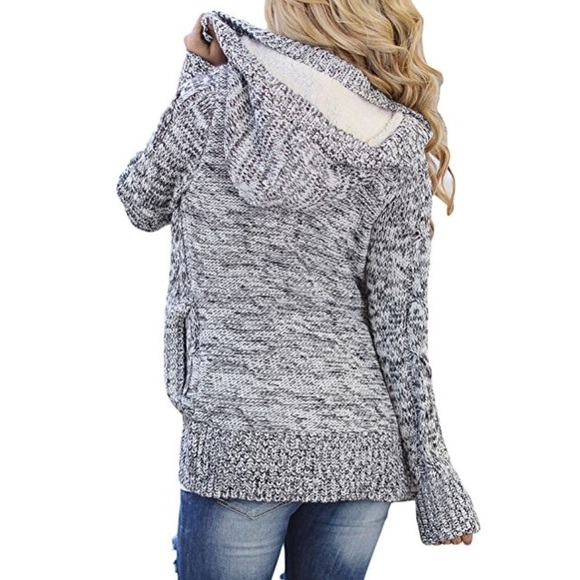 Faux Fur Lined Hoodie Cardigan Coat w Pockets Grey - Picture 4 of 8